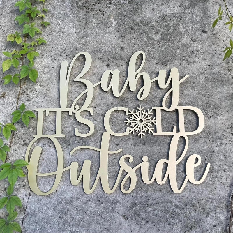 QPARTYFIRE Baby It's Cold Outside Sign for Backdrop,Wooden Baby Shower Sign for Winter Wall Decoration for Gender Reveal Birthday Christmas Party Decorations Supplies(17inch*11.7inch) - Image 4